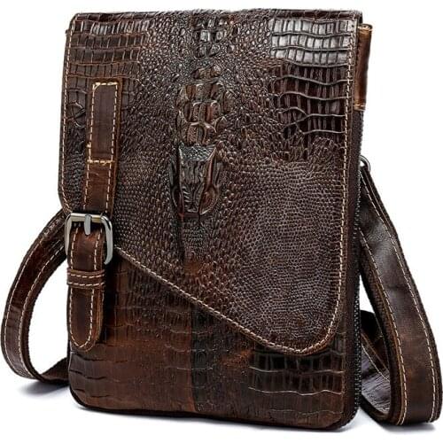 Crocodile Quality Original Leather Male Casual Shoulder Messenger bag Cowhide Fashion Cross-body Bag Tote Mochila Satchel bag