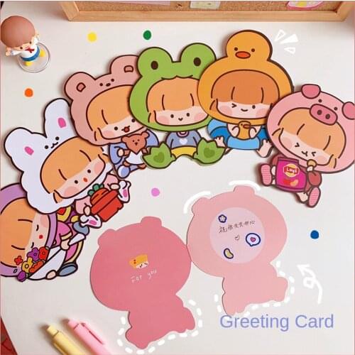 Cartoon Cute Girl Heart Bunny Birthday Card Postcard Gift Blessing Message Thanksgiving Handwritten Small Card Holiday Gift Card