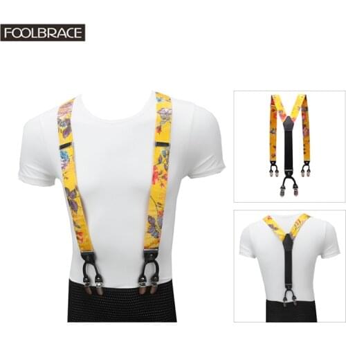 3.5cm Width Men Suspenders Fancy Print Party Wedding 6 Clips Pre-tied Silk Material Y Shape Adjustable Braces