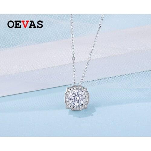 OEVAS Sparkling D Color Real 1 Carat Moissanite Bridal Pendant Necklace 100% 925 Sterling Silver Wedding Fine Jewelry Wholesale