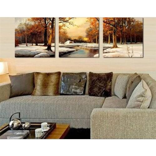 Scenery Beautiful Trees river Snow Portray Modern Canvas Art Wall Decor Paintings Abstract Paintings Occident Style on Canvas