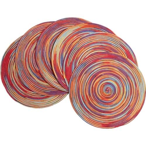 Braided Colorful Round Place Mats for Kitchen Dining Table Runner Heat Insulation Non-Slip Washable Fall Placemats Set of 6