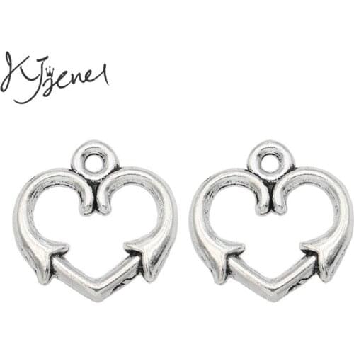 KJjewel Antique Silver Plated Heart Arrow Love Charms Pendant fit Making Bracelet Jewelry DIY Jewelry Findings 22x17mm
