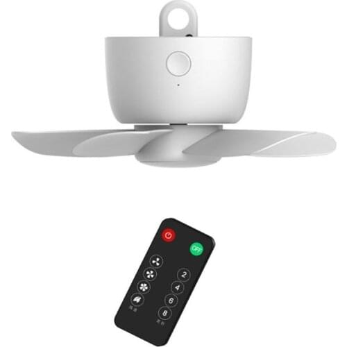 8000mAh USB Rechargeable Remote Control Timing 4 Gears Ceiling Fan Cooling Hanging Fan for Tent Bed Camping Outdoor Home