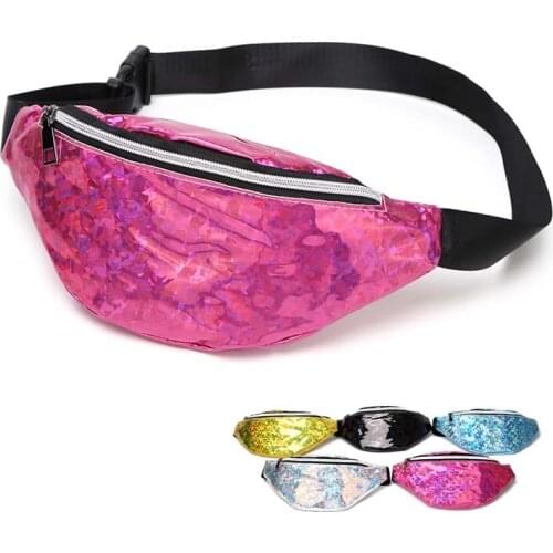 15PCS / LOT Sequins Fanny Pack Female Waist Pack Womens Laser Chest Waist Bag Ladies girls Belt Bag Bum Bag