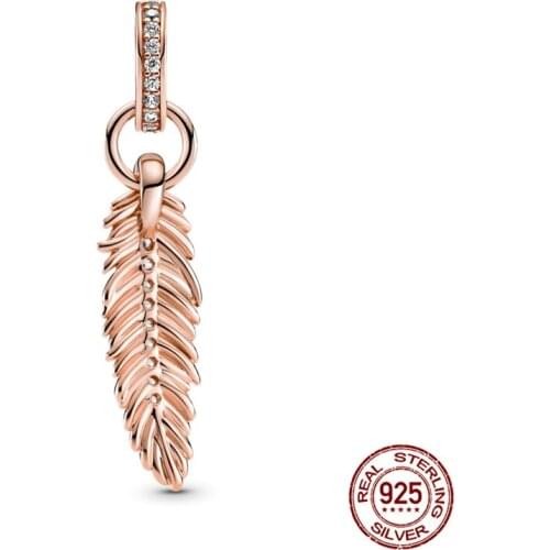 Genuine 100% 925 Sterling Silver 2021 New Irregular Feather Shape Charm Suitable For 3mm Bracelet&Bracelet Ladies Fashion Gift