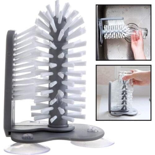 1 PCS Water Bottle Cleaning Brush Glass Cup Washer with Suction Base Bristle Brush for Beer Cup, Long Leg Cup Red Wine Glass Bar