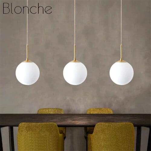 Modern Gold Pendant Lamp 15cm/20cm Round Glass Hanging Lights Fixtures Dining Room Kitchen Home Restaurant Industrial Decor