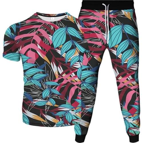 Bird Flower Weed Green Red Plant Leaf Print Men Women Harajuku Tracksuit T-Shirt+Trousers 2pcs Sport Sets Plus Size S-6XL Suits