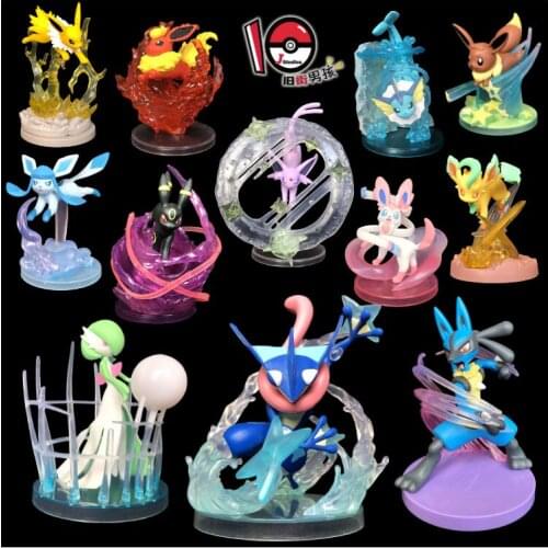 TOMY Pokemon Figure Flareon Lucario Vaporeon Dolls Scene Ornament Anime Pocket Monsters Cute Action Figure Toys Collection Gift