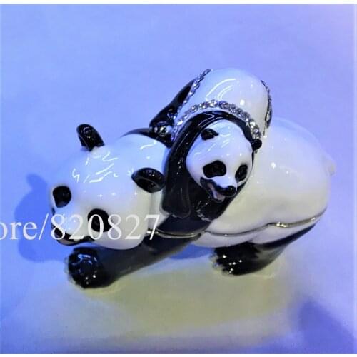 Panda Mother and Bady Bejeweled Trinket Box Handmade Panda & Baby Bejeweled Jewelry Trinket Box Bear Jewllery Gift Boxes