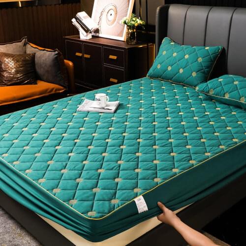 Embroidered Quilted Mattress Cover Bed Fitted Sheet Bedding Padded Protection Cover Single Queen King-size