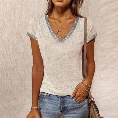 Women Clothing Short Sleeve Female 2021 Summer V Neck Tops Casual LooseT Shirts Basic Womens Tees Tops Solid Camisetas De Mujer