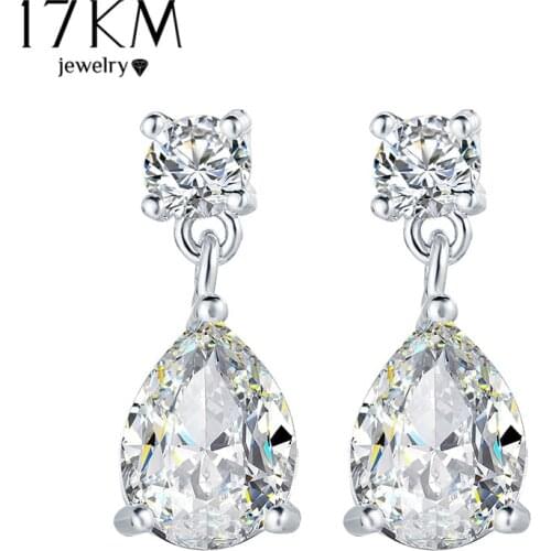 17KM Trendy Wedding Crystal Drop Earrings for Women Elegant Silver Color Cubic Zircon Tennis Dangle Earring Jewelry Gift