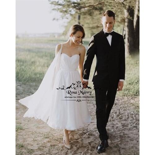 Modest Plus Size Cheap Short Wedding Dresses 2020 A Line 1950S White Country Beach Tea Length Bridal Gowns Vestido De Novia