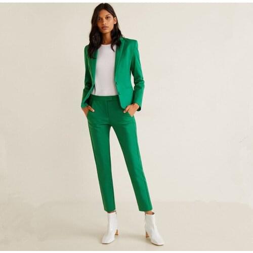 Green PantSuits for Women Plus Size for Business Custom Made for free Ladies Pantsuit Blazer+Pants for Work Wedding Party