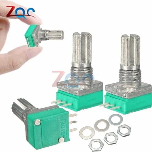 10Pcs B10K 3Pin Single Linear Potentiometer 15mm Knurled Shaft Rotary Potentiometers 10K Ohm With Nuts And Washers