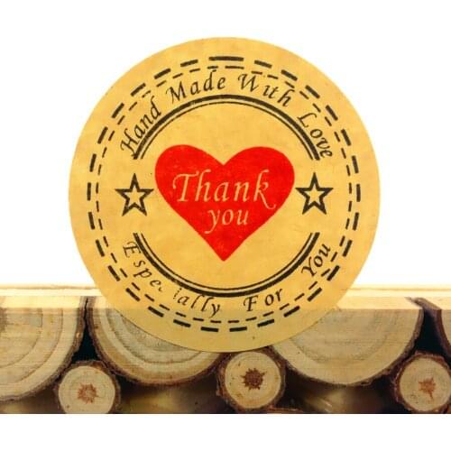 100 Pcs/lot Thank you Heart Kraft paper packaging Label Seal Sticker For Christmas cookie Handmade Products