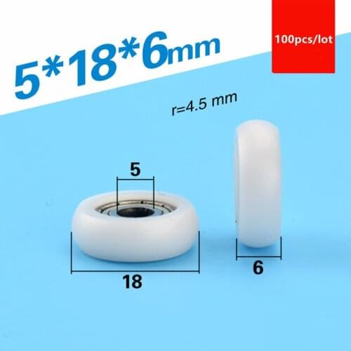 100pcs sphere arc Plastic coated bearing 695ZZ 5*18*6mm 3D printer POM nylon pulley roller aluminium profile track wheel