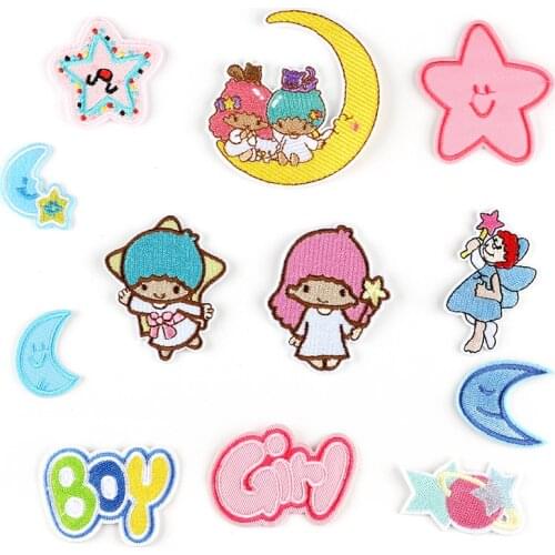 Cute moon little angel embroidery embroidery stickers clothing DIY stickers sewing girls denim skirt skirt jacket backpack badge