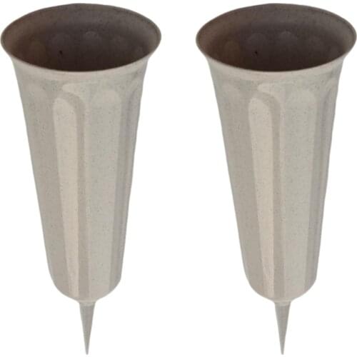 2Pcs Plastic Stake In Ground Memorial Grave Fluted Flower Vases Containers
