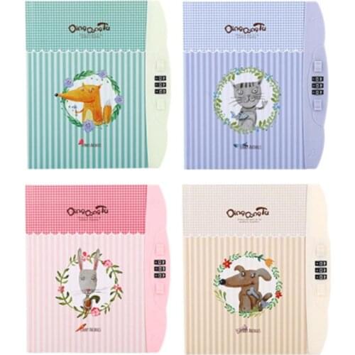 2021 New Cute Kawaii Office School Supplies Children Password Notebook Creative Hard Copy Book Student Diary With Lock Notebook