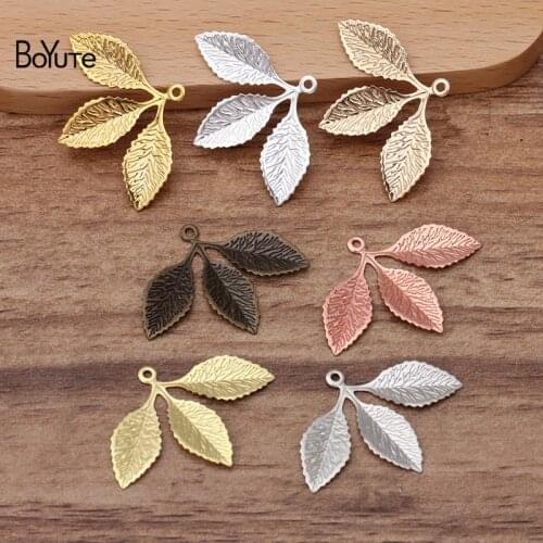 BoYuTe (50 Pieces/Lot) 31*23MM Metal Brass Stamping Leaf Charms for Jewelry Making Diy Hand Made Materials Wholesale
