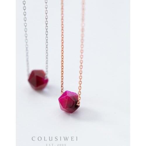Colusiwei Natural Tigers Eye Pendant Necklace for Women 925 Sterling Silver Geometric Design Link Chain Necklaces Jewelry