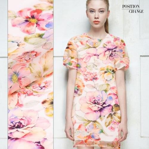 Flower 14 momme silk organza satin fabric spring and summer digital inkjet silk fabric clothing fabric skirt shirt materials
