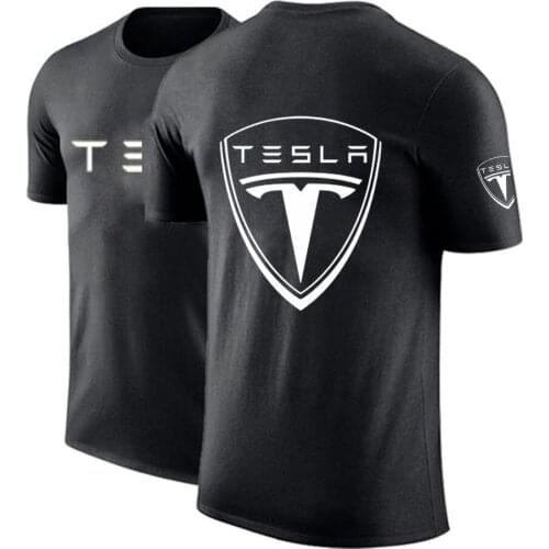 Unisex Summer Man Car Logo Customize Tshirt Tesla Cotton Hip Hop Popular Print Tops Solid Color Short Sleeves Fashion Tops