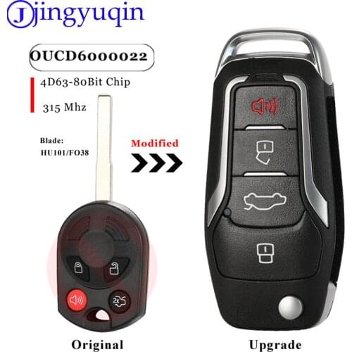 Jingyuqin Upgraded Flip Remote Key For Ford Escape Focus C-Max Transit F250 F350 F450 Fob 315MHz 4D63 OUCD6000022 HU101/FO38