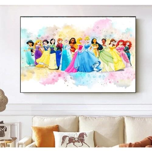 Disney Beauty Princesses Canvas Painting Watercolor Prints and Posters Wall Art Pictures for Living Room Decoration Cuadros