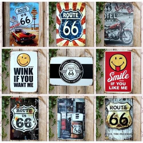 [ Kelly66 ] Route 66 Come In We're Open VIP Lounge Smile Tin Metal Sign Home Decor Bar Wall Art Painting 20*30 CM Size JT-10