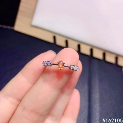 925 Pure Silver Chinese Style Natural Orange Sapphire Womens Luxury Classic Small Adjustable Gem Ring Fine Jewelry Support Dete