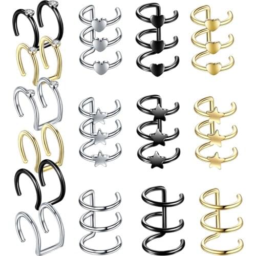 1pc Steel Non Pierced Clip On Closure Ring Hoop Ear Cuff Fake Cartilage Rings Cross Helix Earrings Illusion No Bent Body Jewelry