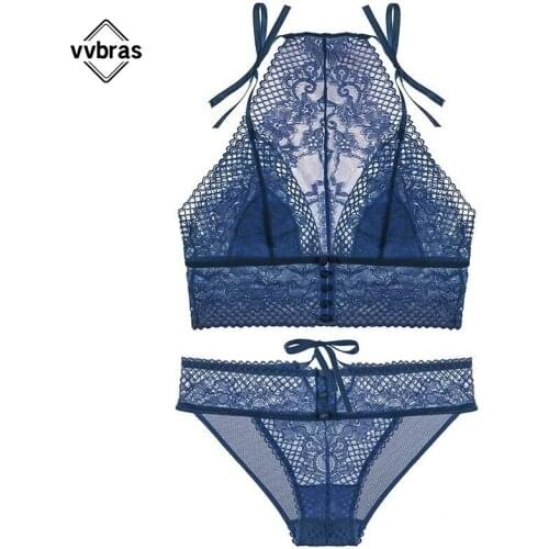 Vvbras Front Closure Bra Set Sexy Lace Wire Free bralette Underwear Push Up Brassiere Bra And Panty Set Sexy Lingerie For Women