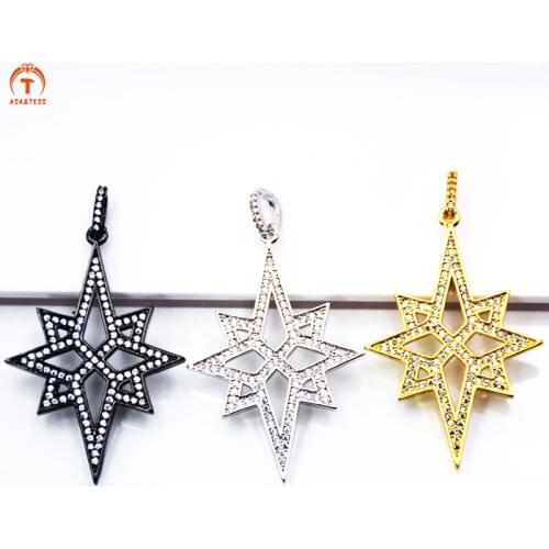 ASA&TESS CZ Micro Pave Long North Star Cubic Zirconia Pendant 45x25mm for jewelry making
