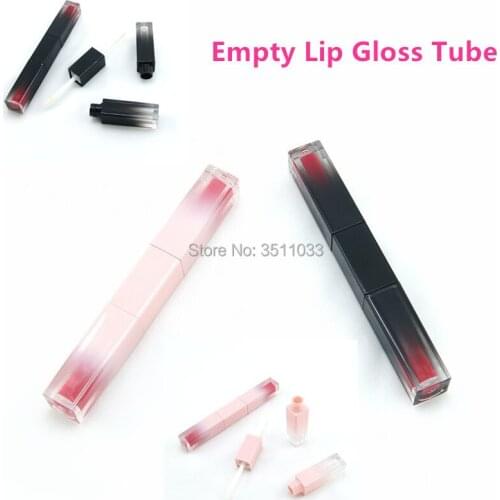 6ML Square Gradual Pink Black Lip Gloss Container Empty Double Head Lip Gloss Tubes With Wand Lip Oil Makeup Lip Balm Bottles