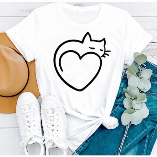 Summer Cat Love Mujer Camisetas Cartoon Short Sleeve Women Fashion Clothes Print Tshirt Female Tee Top Graphic T-shirt