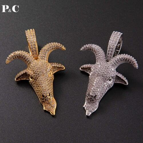 Animal Goat head Pendant Hip Hop Color Zircon Necklace Iced Out Cubic Zirconia Fashion Jewelry For Men