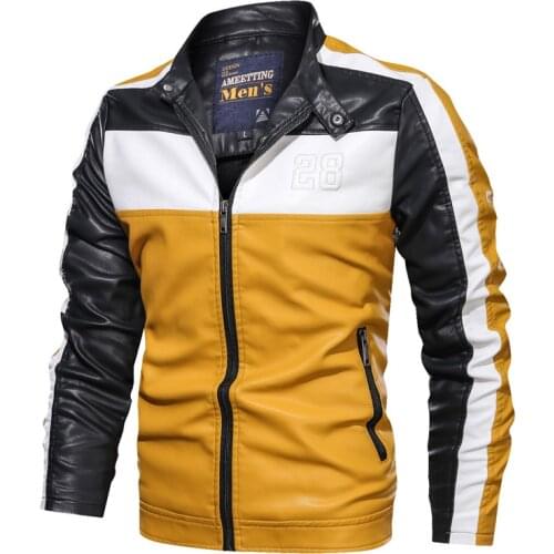 Men 2020 Winter Velvet Casual Motor Spliced Fleece Leather Jacket Men Autumn Fashion Biker Vintage Warm Leather Jacket Coat Men