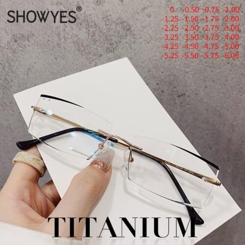 2020 NEW Anti Blue Light Men Titanium Rimless Myopia Glasses Simple And Generous Lens Prescription Diamond Cutting Eyeglasses