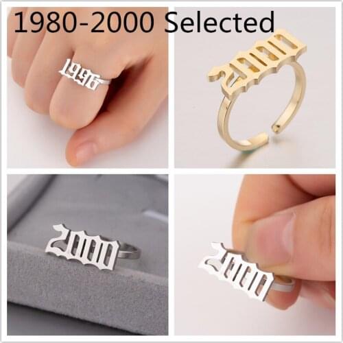 Oly2u Year Number 1980-2000 Self Selected Korean Hot Fashion Figure Open Rings Engagement Gift for Wife Husband Gift