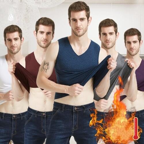 Men Winter Thermal Underwear Tops Body Sleeveless Vest Invisible Thermo Warmer