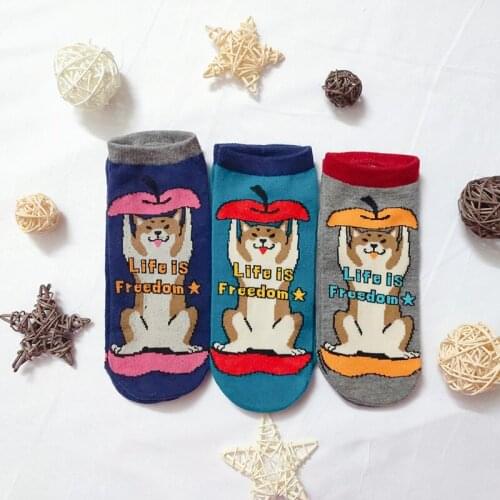 Summer New Socks for Boys Girls Japanese Shiba Inu Cute Dog Unisex Comfortable Life is Freedom Sox Short Socks