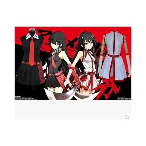 New Anime Akame ga KILL Cos Akame And Kurome Cosplay Halloween White And Black Uniform Set