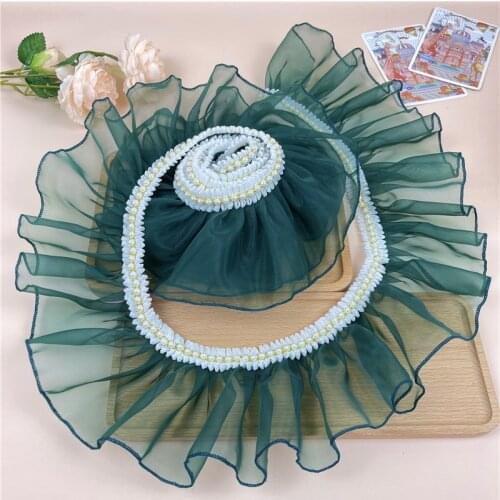 Factory Price 5Yards 5cm/2'' 2 Layer Pink/light Blue/Orange/Yellow Pleat Ruffle Lace Trim Mesh Lace +Ribbon 5yards/lot X154