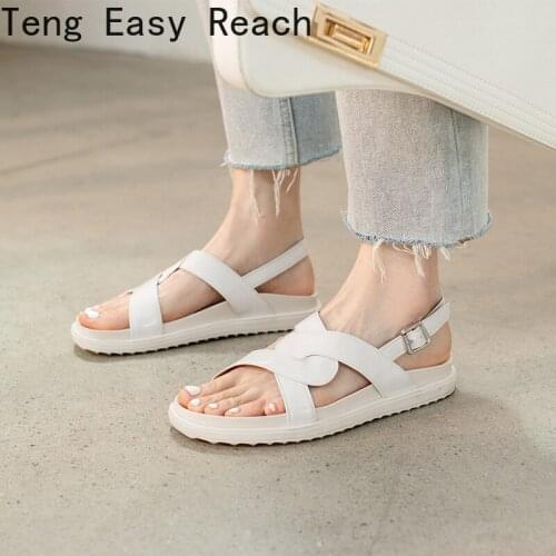 2021 New Summer Women Genuine Leather Sandals Flat heel Tape Weaving Women Sandals Casual Beach Platform Sandals
