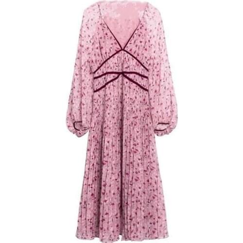 2021 New Fashion Womens Print Dress Female Casual Style Bow Neck Full Sleeved Dresses