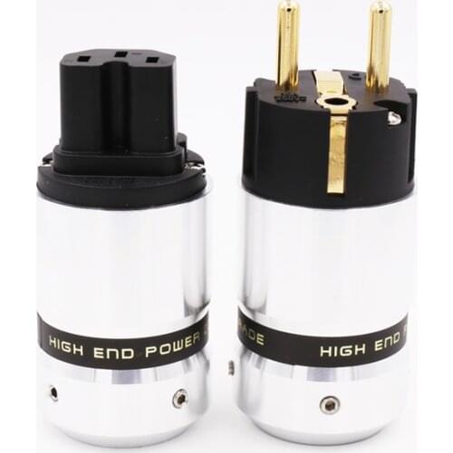 New Hifi audio High End pure copper IEC Female Connector Brass 24KGold Plated EUR Schuko male Power Plug for DIY power Cable